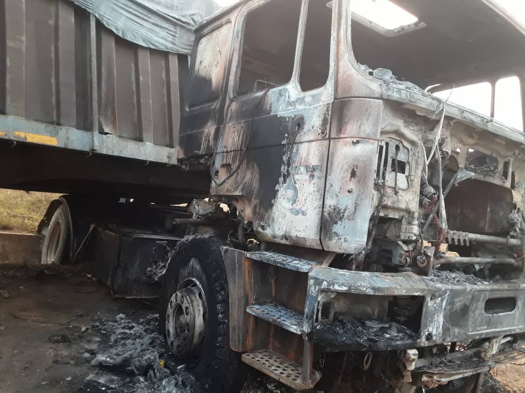 Photos: Speeding Truck Catches Fire on Accra to Kumasi Highway