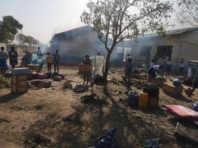 Photos: GES Ask Buipe SHS Students to Go Home After Fire Razed School