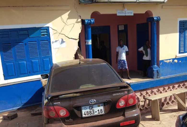 Asiakwa Police Officers Escape Death after Woman Runs a Car into the Police Station