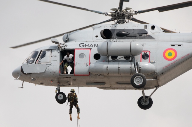 Ghana Air Force Helicopter Lands in Afram Plains for Tomorrow's Election