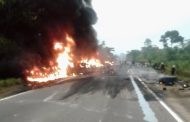 Truck Transporting Paints Bursts into Flames on Accra to Kumasi Highway