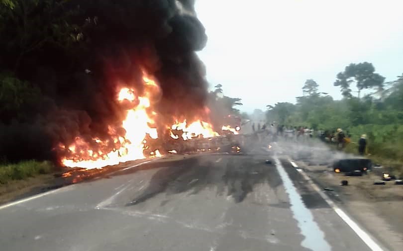 Truck Transporting Paints Bursts into Flames on Accra to Kumasi Highway