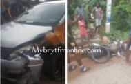 Okada Rider Crashes with Taxi at Akyem Swedru