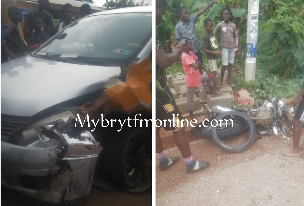 Okada Rider Crashes with Taxi at Akyem Swedru