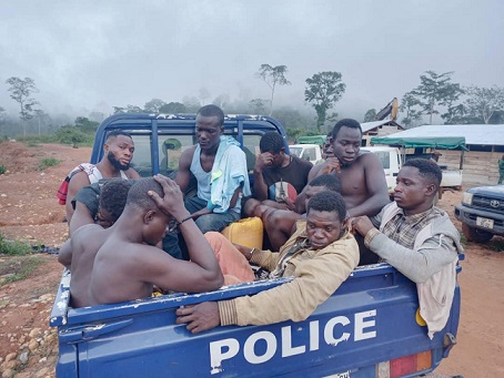 Taskforce Destroys 200 Tents, Mining Equipment, Arrest 22 Illegal Miners in Forest in Bekwai