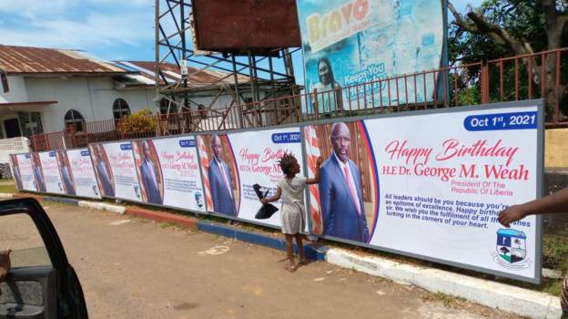 Liberian Leader's Birthday Billboards Line Streets