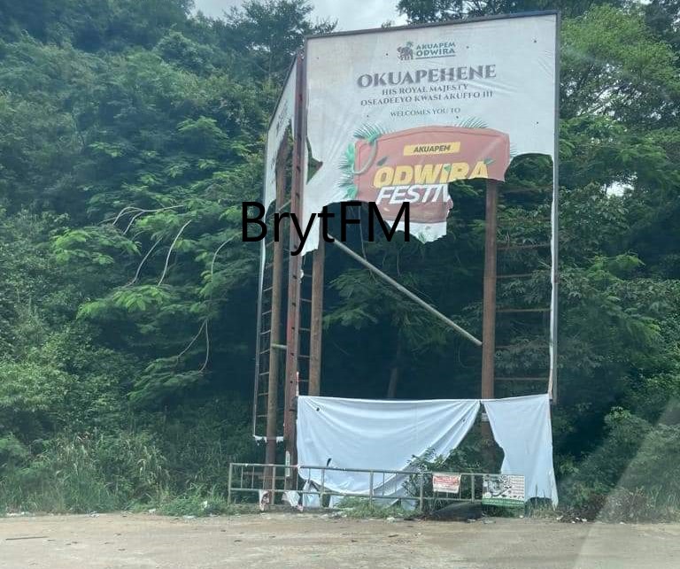 Tension in Okuapeman Again as Giant Billboard of Okuapehene Odwira Destroyed