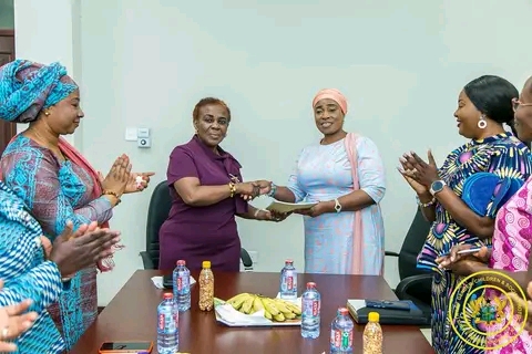 Abena Dapaah Officially Presents Handing Over Notes To New Gender Minister