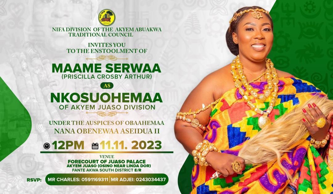 E/R: Akyem Juaso Honours Maame Serwaa As Nkosuohemaa For Her Benevolence