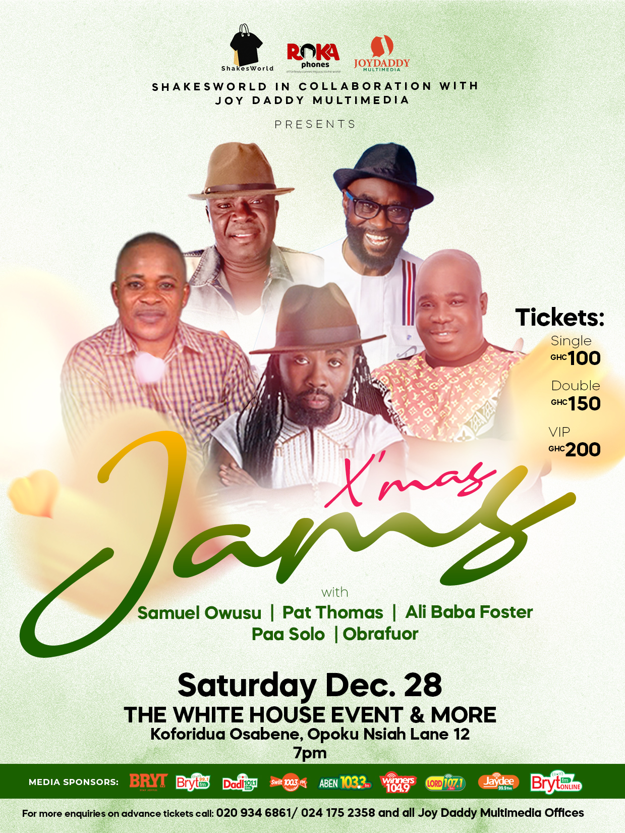 December 28: X'mas Jams With The Legends; 'The White House' Ready To Host Obrafour, Samuel Owusu, Paa Solo And Pat Thomas In Koforidua