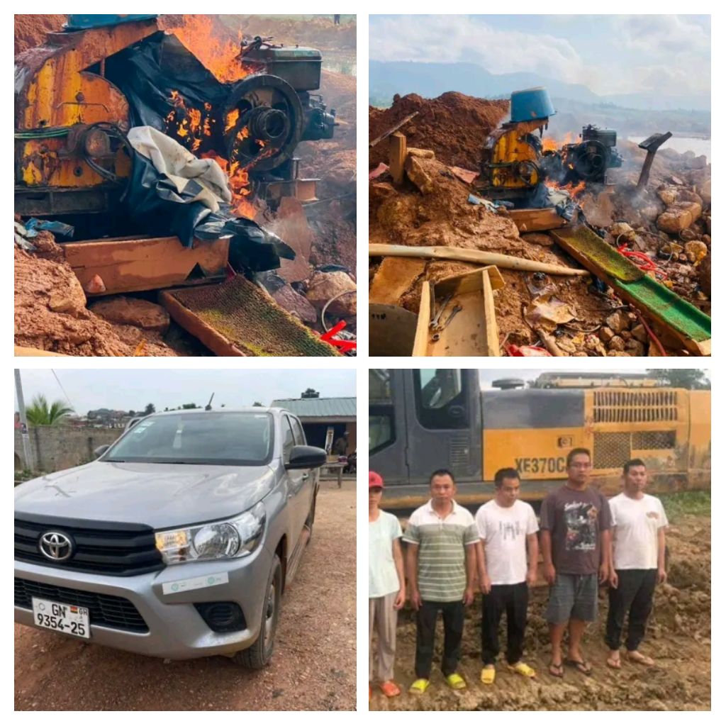 NAIMOS Raids Galamsey Sites Along Birim River, Arrests 5 Chinese Miners